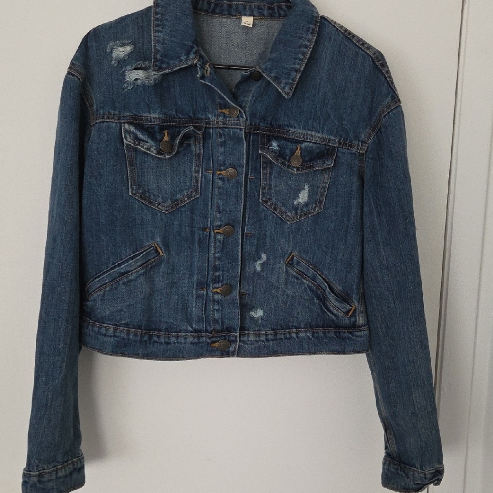 Old Navy Distressed Blue Jean Jacket Size M